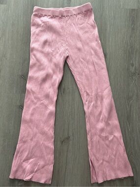 Dee Elly Pink Ribbed Knit Flare Pants – Soft Stretch Lounge/Y2K Style